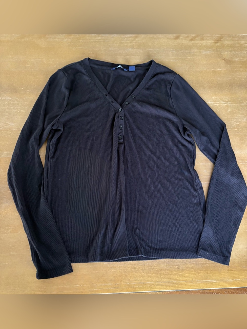Lands' End Black Ribbed Long Sleeve Henley